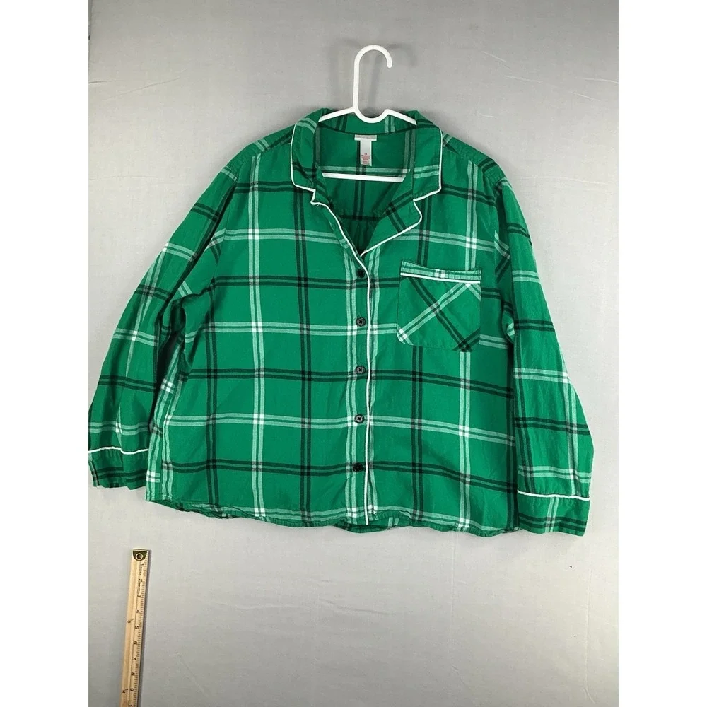 Wondershop Green Plaid Pajama Top Button Front Women's 1X Cotton